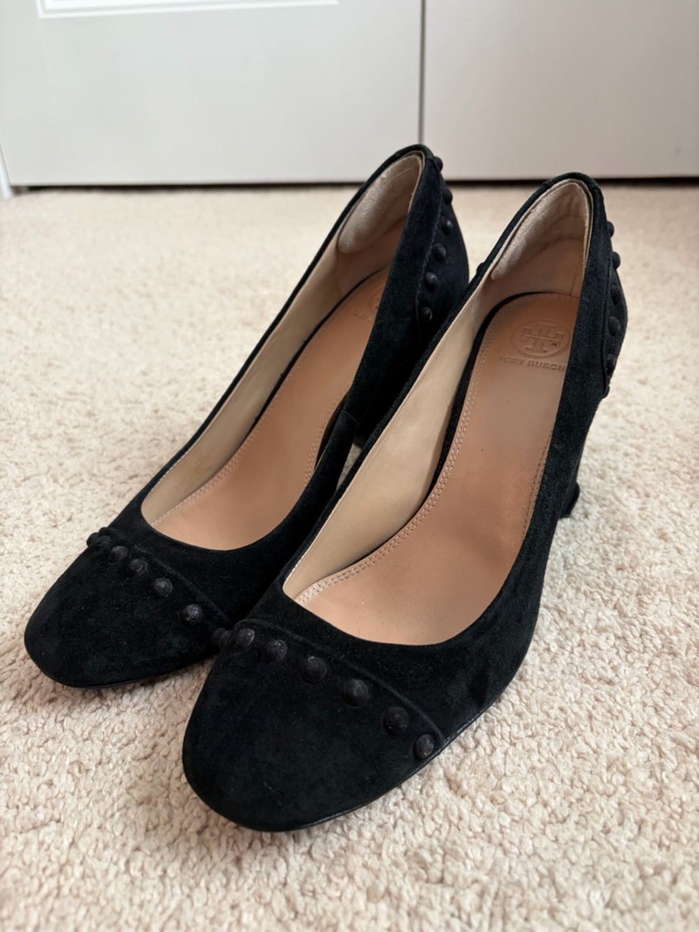 Tory Burch Studded Suede Black Pumps Heels Women's Size 9.5 Read